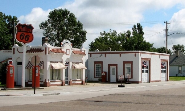 Tiny Antique Phillips 66 gas station in Basset, NE