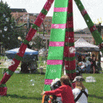 Pink and Green sequin Mardi Gras Bubble Tower.