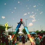 Original rainbow Bubble Tower at the Denver Skate Park for a youth event.