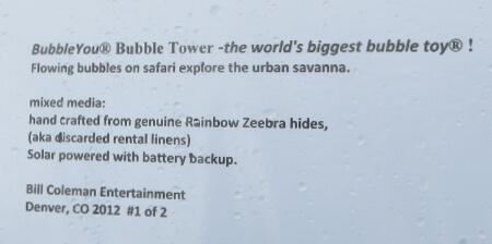 Here is the tag for the Rainbow ZEEbra Bubble Tower.  