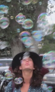 Blowing bubbles! UP! UP! and away!